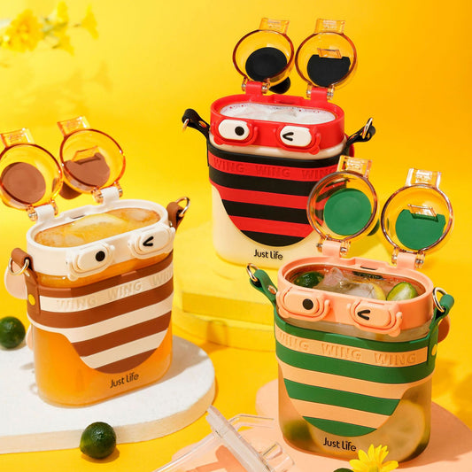 Cute Cartoon Bee Double Drinking Mouth Large Capacity Water Bottle