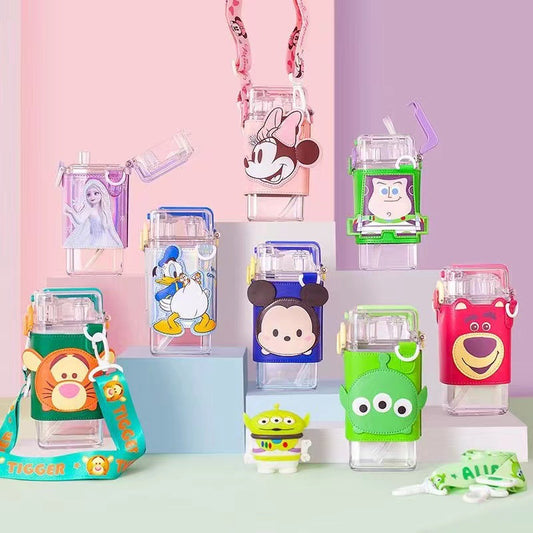 Kawaii Water Bottle Cute Kids Water Bottle With Straw Portable Adjustable Shoulder Strap Water Bottle