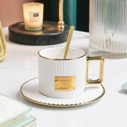 Ceramics Golden Handle Stripe Coffee Cup And Saucer Set