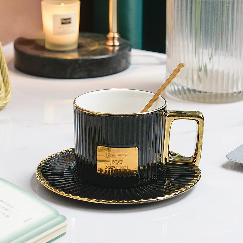 Ceramics Golden Handle Stripe Coffee Cup And Saucer Set