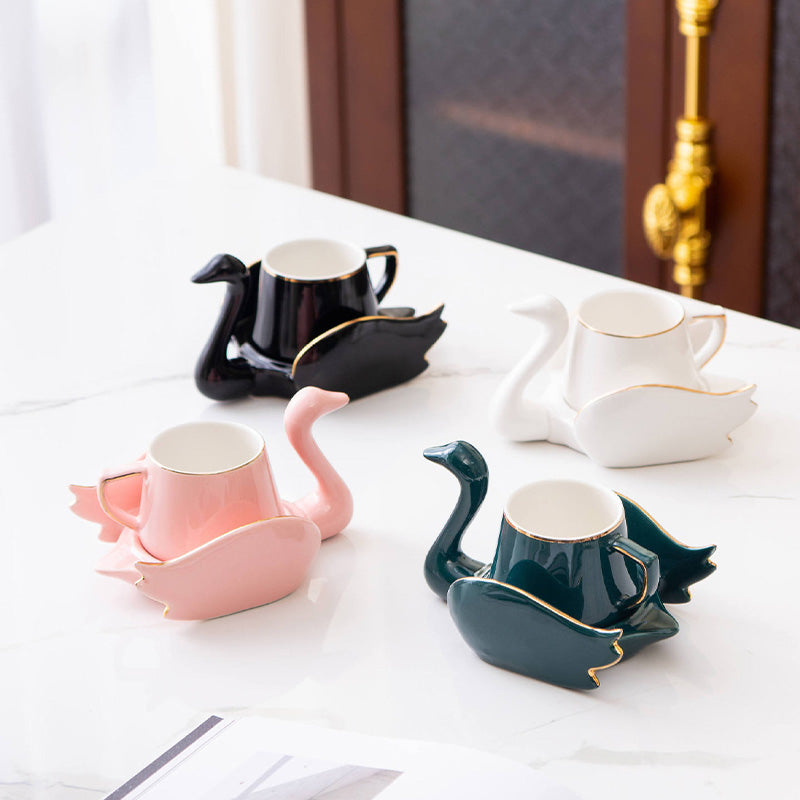 Creative Swan Ceramic Coffee Cup and Saucer Set