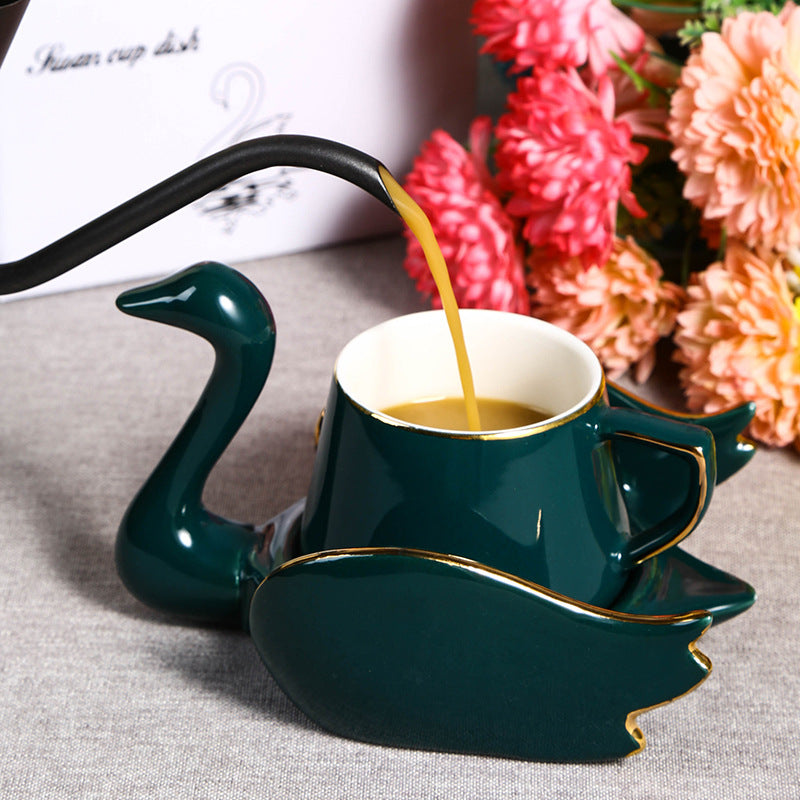 Creative Swan Ceramic Coffee Cup and Saucer Set