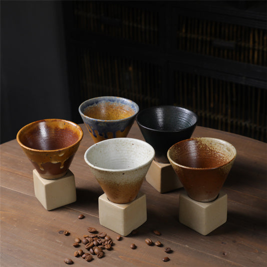 Square Tray Funnel Cone Ceramic Coffee Cup Set