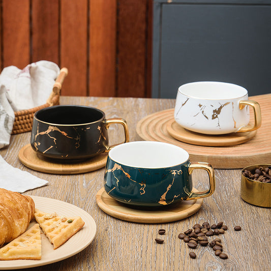 Marble Pattern Coffee Mug With Gold Inlay