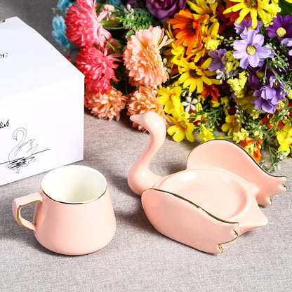 Creative Swan Ceramic Coffee Cup and Saucer Set