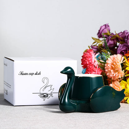 Creative Swan Ceramic Coffee Cup and Saucer Set