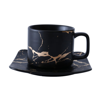 Light Luxury Gold-Painted Marble Pattern Ceramic Cup Coffee Cup Mug Saucer Set