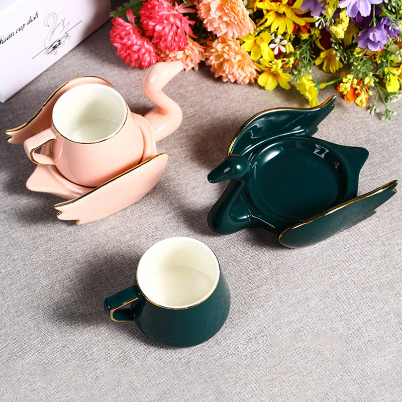 Creative Swan Ceramic Coffee Cup and Saucer Set