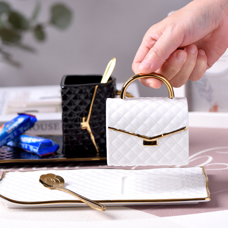 Handbag-Shaped Creative Mug With Saucer & Spoon