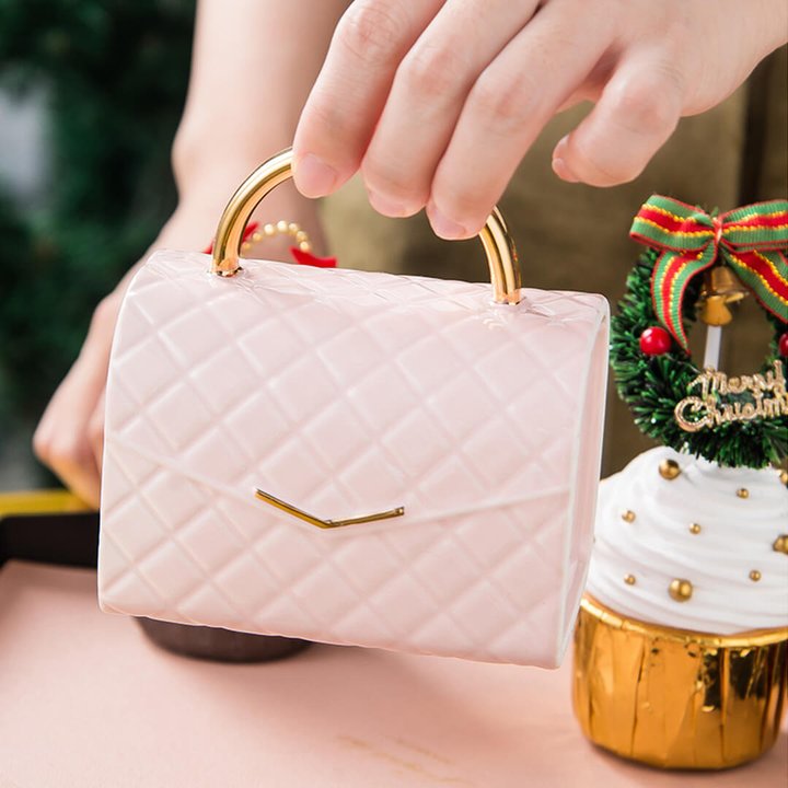 Handbag-Shaped Creative Mug With Saucer & Spoon