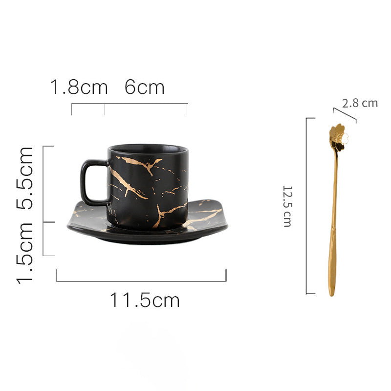 Light Luxury Gold-Painted Marble Pattern Ceramic Cup Coffee Cup Mug Saucer Set