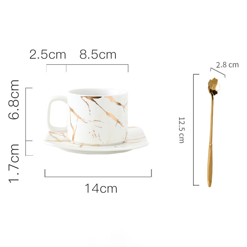 Light Luxury Gold-Painted Marble Pattern Ceramic Cup Coffee Cup Mug Saucer Set