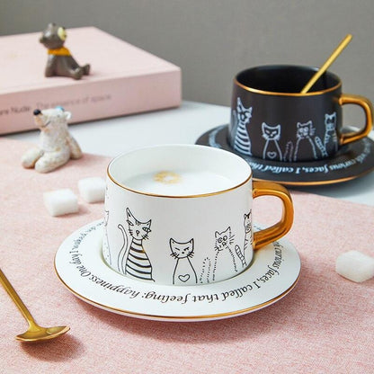 Exquisite Coffee Cup Black And White Cat Light Luxury Ceramic Coffee Cup And Saucer Set