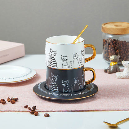 Exquisite Coffee Cup Black And White Cat Light Luxury Ceramic Coffee Cup And Saucer Set