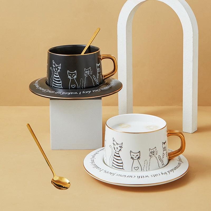 Exquisite Coffee Cup Black And White Cat Light Luxury Ceramic Coffee Cup And Saucer Set