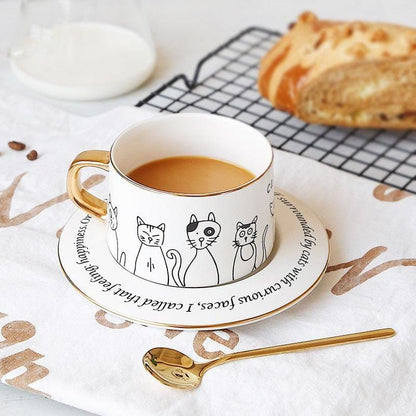 Exquisite Coffee Cup Black And White Cat Light Luxury Ceramic Coffee Cup And Saucer Set