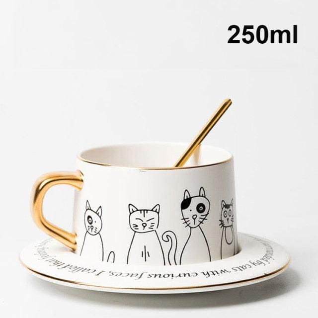 Exquisite Coffee Cup Black And White Cat Light Luxury Ceramic Coffee Cup And Saucer Set