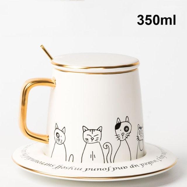 Exquisite Coffee Cup Black And White Cat Light Luxury Ceramic Coffee Cup And Saucer Set